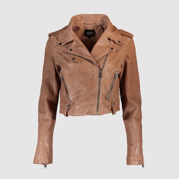 LAMARQUE Ciara Tigers Eye Leather Crop Biker Jacket - Picture 1 of 5